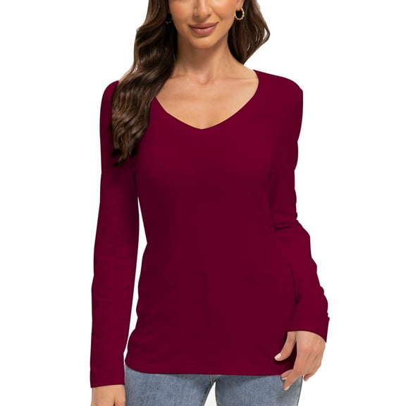 Long Sleeve Shirts for Women Sexy V Neck Tops Fitted Tight T Shirts Basic Tee