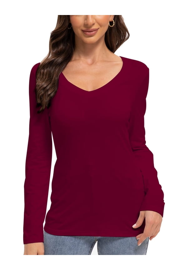 Long Sleeve Shirts for Women Sexy V Neck Tops Fitted Tight T Shirts Basic Tee