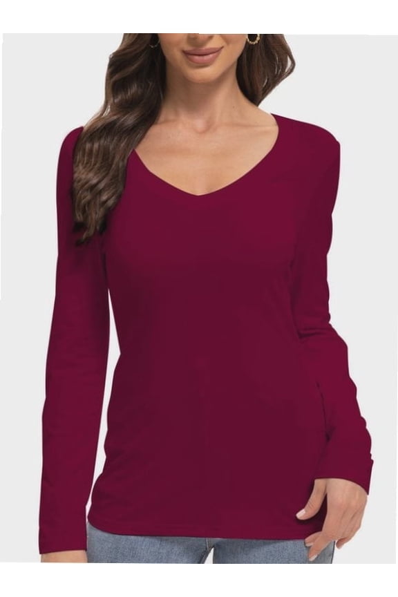 Long Sleeve Shirts for Women Sexy V Neck Tops Fitted Tight T Shirts Basic Tee