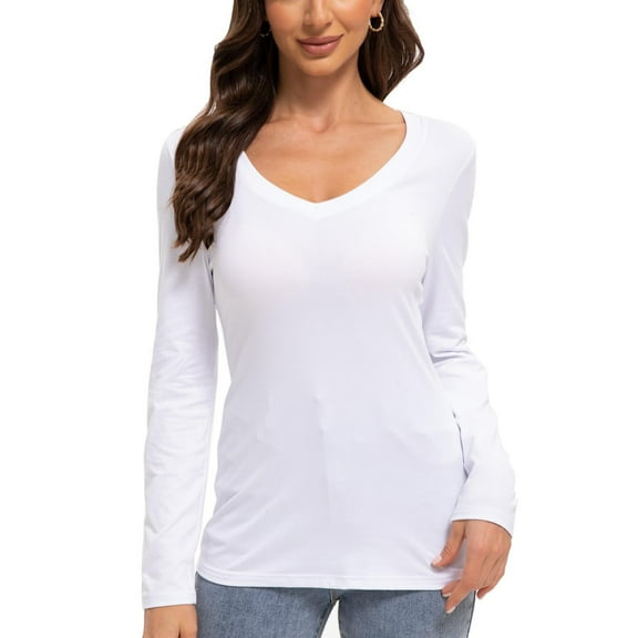 Long Sleeve Shirts for Women Sexy V Neck Tops Fitted Tight T Shirts Basic Tee