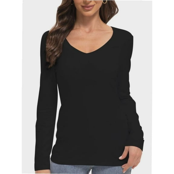 Long Sleeve Shirts for Women Sexy V Neck Tops Fitted Tight T Shirts Basic Tee