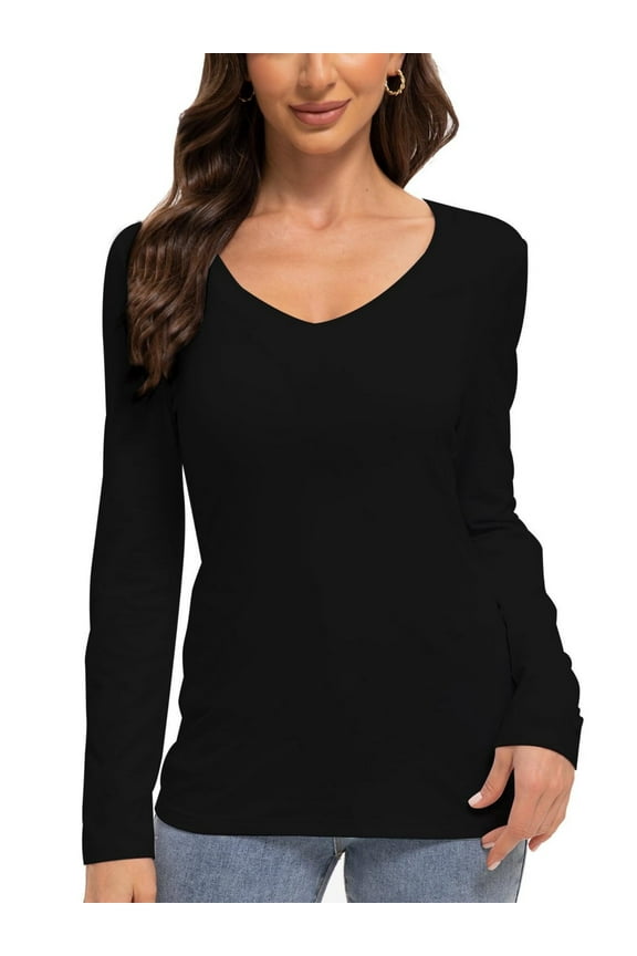 Long Sleeve Shirts for Women Sexy V Neck Tops Fitted Tight T Shirts Basic Tee
