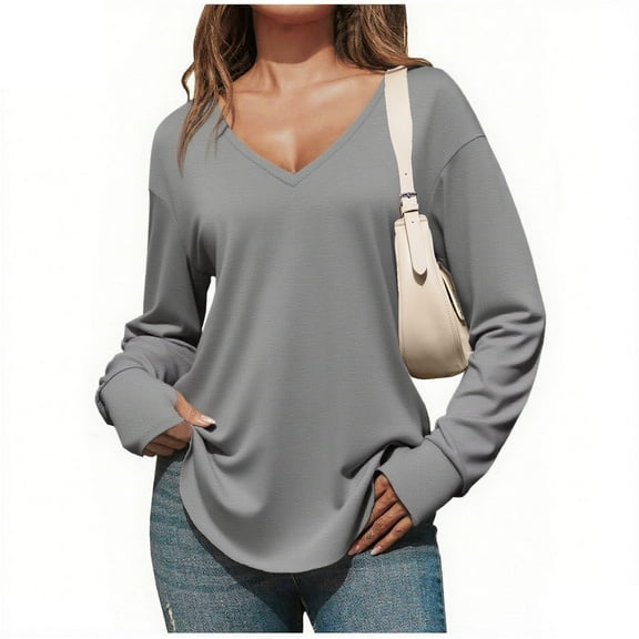 Long Sleeve Shirts for Women Solid Color Crew Neck Casual Blouse Soft Comfortable Fall Basic Tee Everyday Shirts Loose Tops