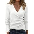 thumbnail image 1 of Long Sleeve Shirts for Women Solid Color Deep V Neck Wrap Sweater Ribbed Knit Slim Fitted Wrap Top Going Out White M, 1 of 4