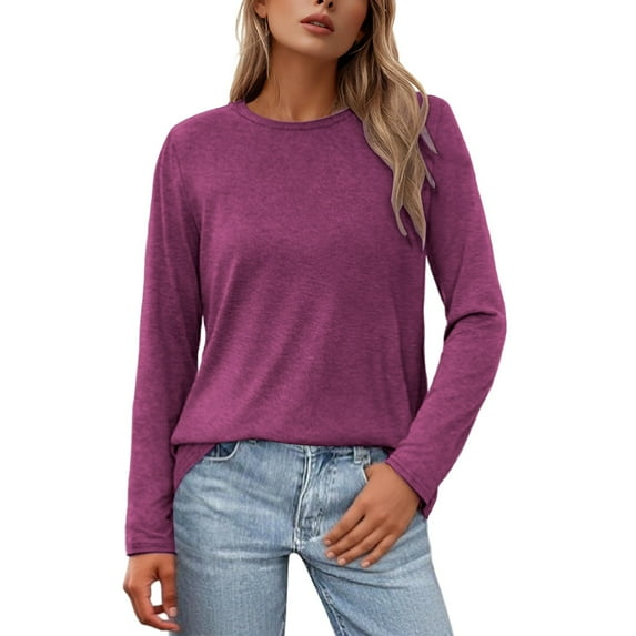 Long Sleeve Shirts for Women Solid Crew Neck Thermal Tops Lightweight Base Layer Undershirt Tees 2025
