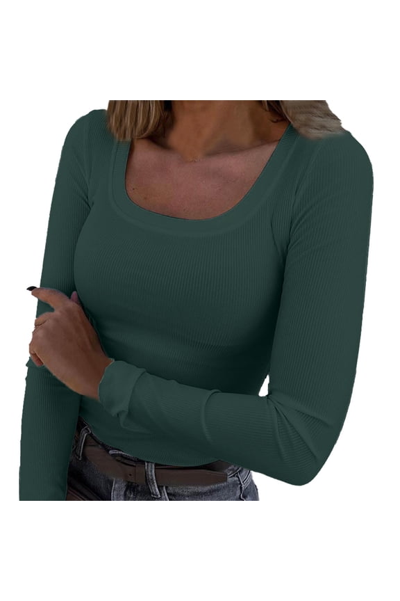 Long Sleeve Shirts for Women Spring And Summer Pure Color Stripes High Elastic Long Sleeved Undershirt Top Long Sleeve Tops