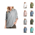 thumbnail image 1 of Long Sleeve Shirts for Women Spring Chiffon Roll Up Sleeve Button Down Lapel Collar Dressy Casual Office Work Blouse Tops, 1 of 7