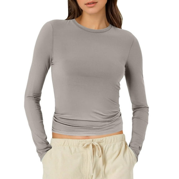 Long Sleeve Shirts for Women Spring Fall Casual Crew Neck Crop Tops Fashion Slim Fit Going Out Stretchy Workout Y2k Blouses