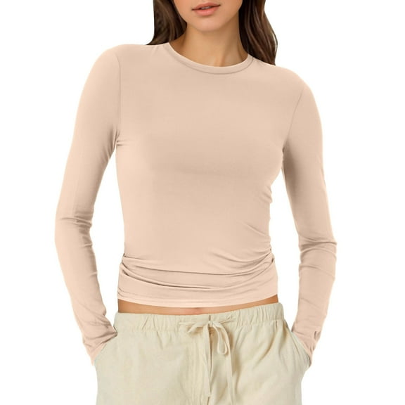 Long Sleeve Shirts for Women Spring Fall Casual Crew Neck Crop Tops Fashion Slim Fit Going Out Stretchy Workout Y2k Blouses