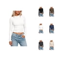thumbnail image 1 of Long Sleeve Shirts for Women Spring Fall Slim Fit Crewneck Ribbed Fitted Basic Plain Shirt Blouse Undershirts, 1 of 4