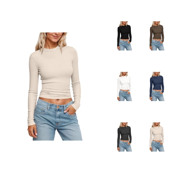 Long Sleeve Shirts for Women Spring Fall Slim Fit Crewneck Ribbed Fitted Basic Plain Shirt Blouse Undershirts