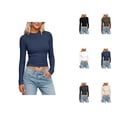 thumbnail image 1 of Long Sleeve Shirts for Women Spring Fall Slim Fit Crewneck Ribbed Fitted Basic Plain Shirt Blouse Undershirts, 1 of 6