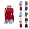 thumbnail image 1 of Long Sleeve Shirts for Women Spring Fall Slim Fit Ribbed Stretchy Crewneck Plain Basic Shirt Blouse Womens Undershirts, 1 of 8