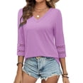 thumbnail image 1 of Long Sleeve Shirts for Women Spring Outfit 2026 Fashion Casual T Shirt V Neck Basic Loose Tunic Tops Purple S, 1 of 8