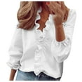thumbnail image 1 of Long Sleeve Shirts for Women Summer Ruffle V-Neck Short Sleeve Solid Print Casual Dressy T-Shirt Top Shirts, 1 of 7