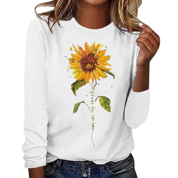 Long Sleeve Shirts for Women Sunflower Graphic T Shirt Long Sleeve Crewneck Pullover Tops Cute Casual Cotton Tee Tops Loose Blouses Long Sleeve Tops