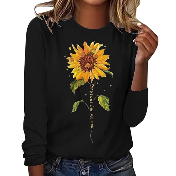Long Sleeve Shirts for Women Sunflower Graphic T Shirt Long Sleeve Crewneck Pullover Tops Cute Casual Cotton Tee Tops Loose Blouses Long Sleeve Tops