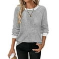 thumbnail image 1 of Long Sleeve Shirts for Women Sweaters Fall Outfits Color Block Winter Clothing Dressy Casual Soft Grey M, 1 of 7