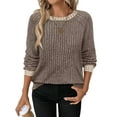 thumbnail image 1 of Long Sleeve Shirts for Women Sweaters Fall Outfits Color Block Winter Clothing Dressy Casual Soft Khaki M, 1 of 7