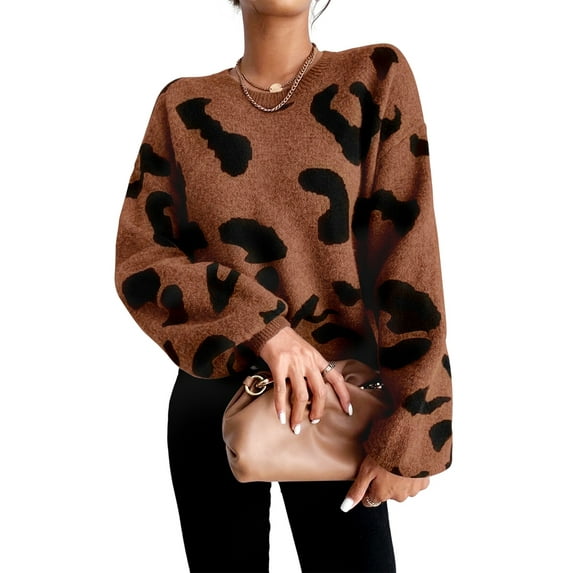 Long Sleeve Shirts for Women Sweaters Fall Outfits Color Block Winter Clothing Dressy Casual Soft Light Brown M