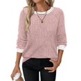 thumbnail image 1 of Long Sleeve Shirts for Women Sweaters Fall Outfits Color Block Winter Clothing Dressy Casual Soft Pink M, 1 of 7
