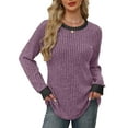 thumbnail image 1 of Long Sleeve Shirts for Women Sweaters Fall Outfits Color Block Winter Clothing Dressy Casual Soft Purple M, 1 of 7