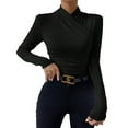 thumbnail image 1 of Long Sleeve Shirts for Women T Shirts Fall Tops Autumn Winter With A Neckline Slim Fit Versatile Pleated Cute Tee Shirts Black S, 1 of 9