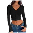 thumbnail image 1 of Long Sleeve Shirts for Women T Shirts Fall Tops Ribbed Button Cardigan Right Shoulder Blouses Business Casual Black S, 1 of 5