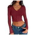 thumbnail image 1 of Long Sleeve Shirts for Women T Shirts Fall Tops Ribbed Button Cardigan Right Shoulder Blouses Business Casual S, 1 of 5