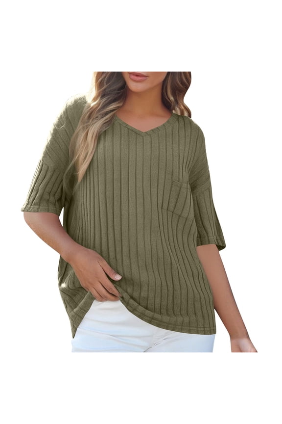 Long Sleeve Shirts for Women, T Shirts for Women Summer Fall Long 3/4 Length Sleeve Vneck Plain Tops Shirt Women 2026 Y2K
