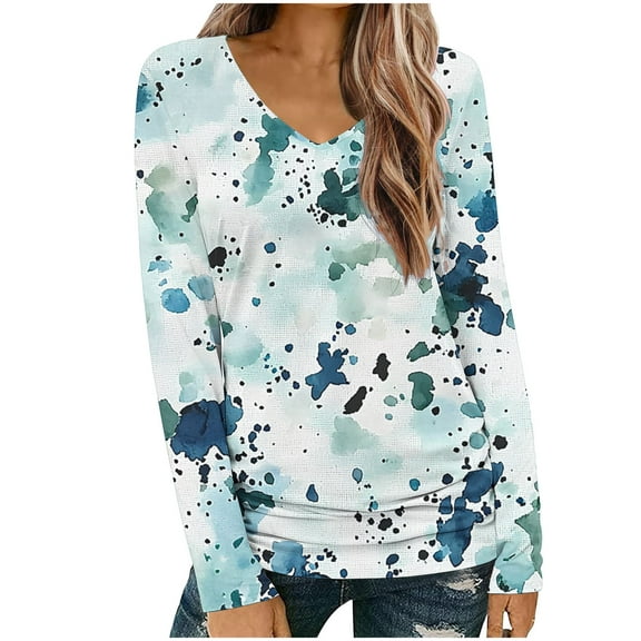 Long Sleeve Shirts for Women Trendy Flower Print V Neck Fall Fashion Blouses Boho Basic Tunic Tops Dressy Casual Clothes 2025
