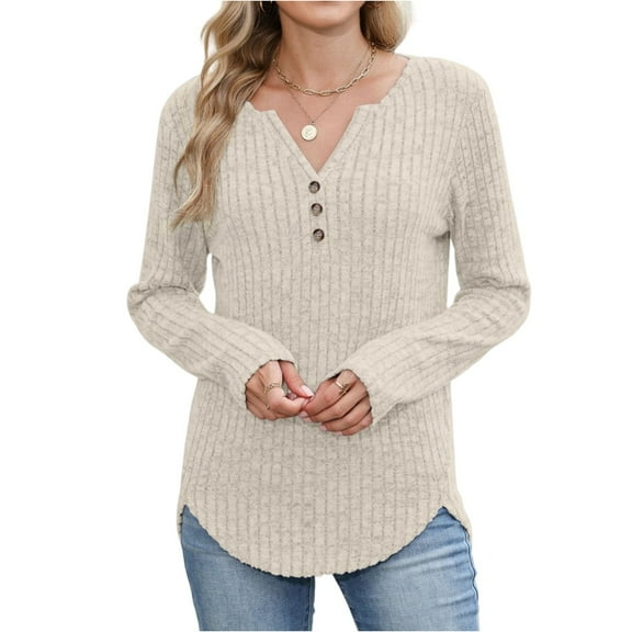 Long Sleeve Shirts for Women Tunic Sweaters Casual V Neck Fall Winter Fashion Clothes, Sizes S-2XL