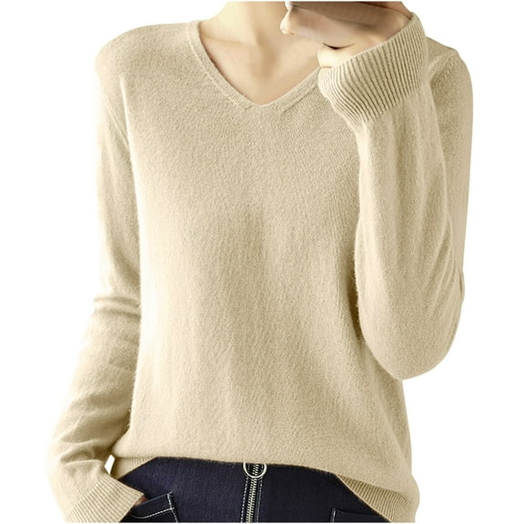 Long Sleeve Shirts for Women Tunic Tops Casual Fall Solid Basic Knit Sweaters Comfy V Neck Pullover