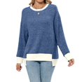 thumbnail image 1 of Long Sleeve Shirts for Women Tunic Tops Loose Fit Cute Casual Color Block Ribbed Knit Tops Sweaters Blue M, 1 of 9