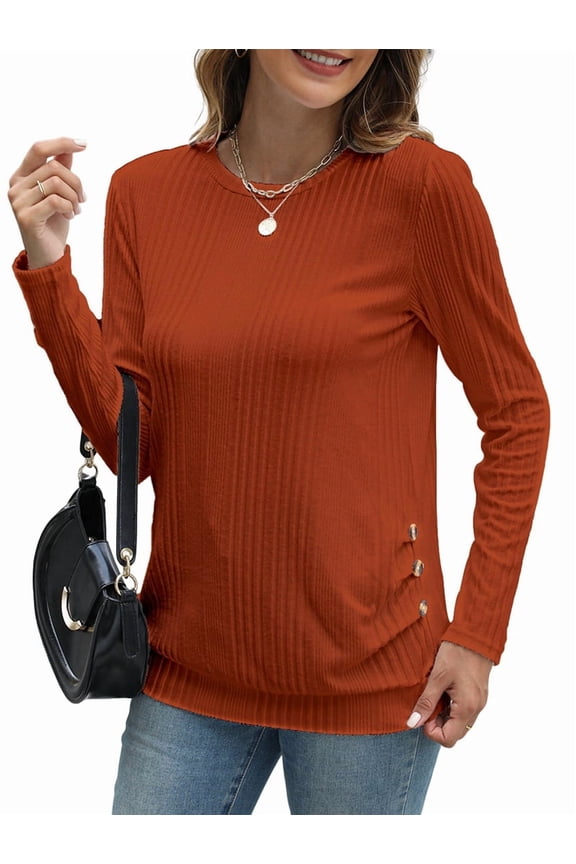 Long Sleeve Shirts for Women Tunic Tops Loose Fit Dressy Crew Neck Pullover Basic Sweaters Orange XXL