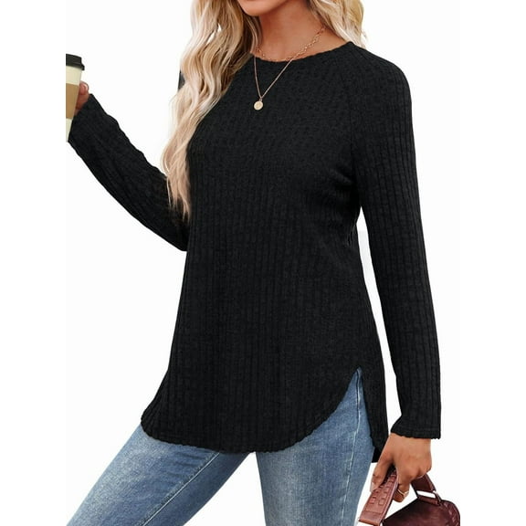 Long Sleeve Shirts for Women Tunic Tops for Women Loose Fit Dressy Crew Neck Pullover Basic Sweaters for Women Black XL