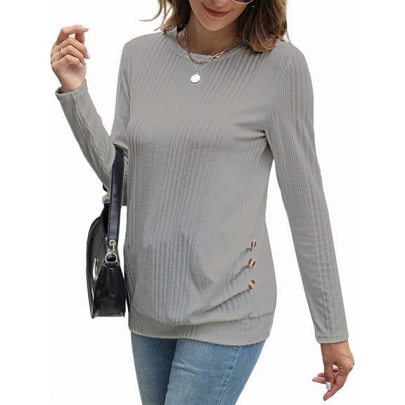 Long Sleeve Shirts for Women Tunic Tops for Women Loose Fit Dressy Crew Neck Pullover Basic Sweaters for Women Grey S