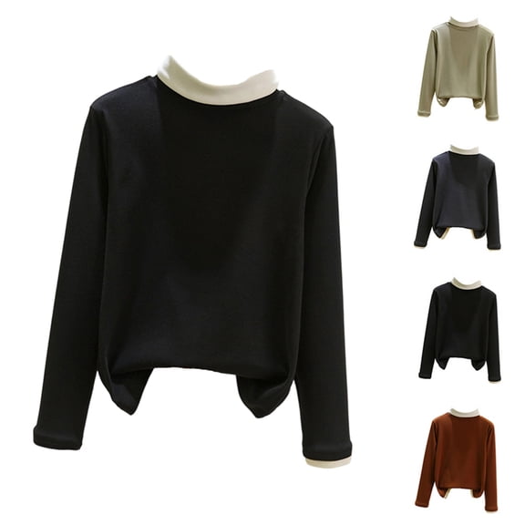 Long Sleeve Shirts for Women Tunic Tops for Women Loose Fit Dressy Mock Neck Pullover Basic Sweaters for Ladies Black L