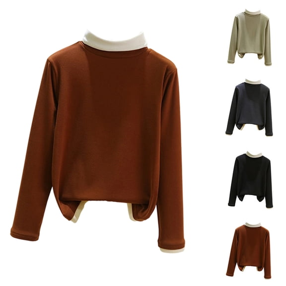 Long Sleeve Shirts for Women Tunic Tops for Women Loose Fit Dressy Mock Neck Pullover Basic Sweaters for Ladies Brown XL