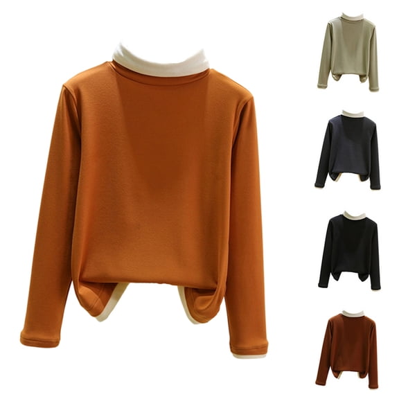 Long Sleeve Shirts for Women Tunic Tops for Women Loose Fit Dressy Mock Neck Pullover Basic Sweaters for Ladies Saffron XXL