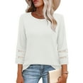 thumbnail image 1 of Long Sleeve Shirts for Women Under $10 Women's Solid Color Lace Patchwork Pineapple 3/4 Sleeve Round Neck T-shirt Tops White XXL, 1 of 9