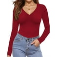 thumbnail image 1 of Long Sleeve Shirts for Women V Neck Basics Tops Lightweight Base Layer Slim Fit Top Undershirts, 1 of 6