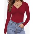 thumbnail image 1 of Long Sleeve Shirts for Women V Neck Basics Tops Lightweight Base Layer Slim Fit Top Undershirts, 1 of 6