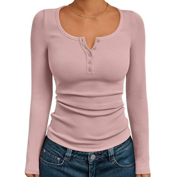 Long Sleeve Shirts for Women V Neck Casual Business Blouses Fall Tops Trendy 2025 Pink L