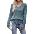 thumbnail image 1 of Long Sleeve Shirts for Women V Neck Casual Fall Tops Loose Fit Sweaters Tunic Fashion 2025 Clothes Gray Blue XXL, 1 of 7
