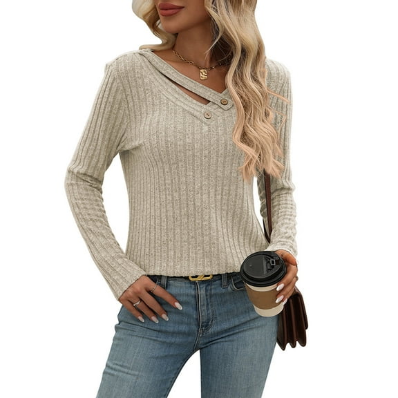 Long Sleeve Shirts for Women V Neck Fall Sweaters Dressy Casual Basic Tops Trendy Pullover S