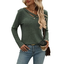 Long Sleeve Shirts for Women V Neck Fall Sweaters Dressy Casual Basic Tops Trendy Pullover Green XXL