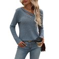 thumbnail image 1 of Long Sleeve Shirts for Women V Neck Fall Sweaters Dressy Casual Basic Tops Trendy Pullover Gray Blue S, 1 of 9