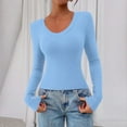 thumbnail image 1 of Long Sleeve Shirts for Women V Neck Fitted Fall Basic Tshirts Going Out Tops 2025 Casual Trendy Clothes Light Blue XXL, 1 of 5