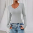 thumbnail image 1 of Long Sleeve Shirts for Women V Neck Fitted Fall Basic Tshirts Going Out Tops 2025 Casual Trendy Clothes Light Gray S, 1 of 5